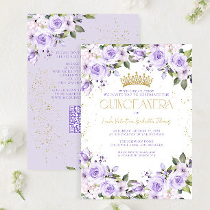 Lavender Gold Quinceañera Mis Quince 15 Años QR Invitation