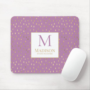 Lavender Gold Raindrop Modern Trendy Monogram Mouse Pad
