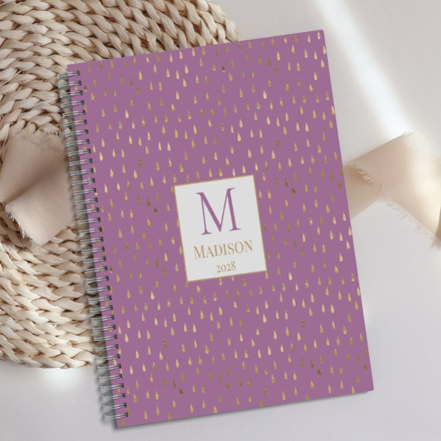Lavender Gold Raindrop Modern Trendy Monogram Planner (Creator Uploaded)