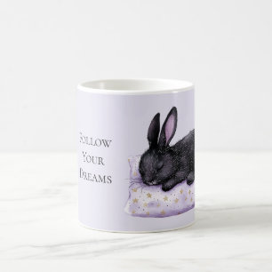Lavender Gold Stars Pillow Sleeping Black Bunny Coffee Mug