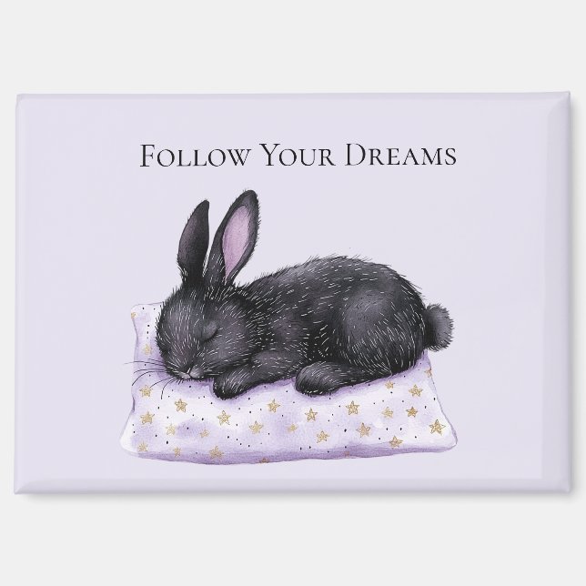 Lavender Gold Stars Pillow Sleeping Black Bunny Magnet (Front)