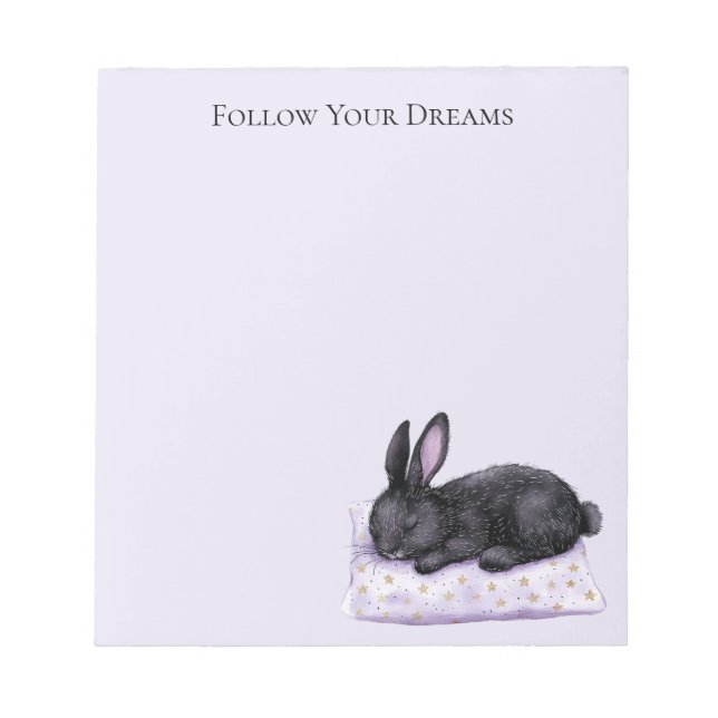 Lavender Gold Stars Pillow Sleeping Black Bunny Notepad (Front)