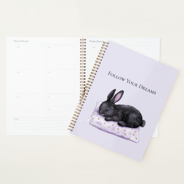 Lavender Gold Stars Pillow Sleeping Black Bunny Planner (Display)