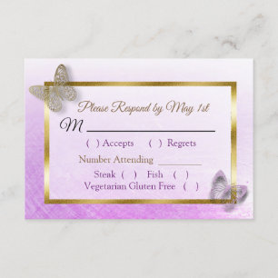 Lavender Gold Striped Butterfly Wedding RSVP card