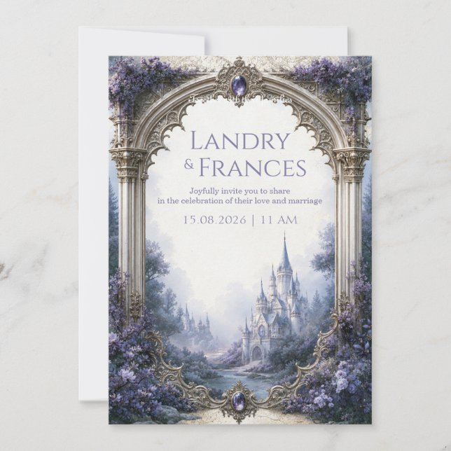 Lavender Gothic Castle Wedding Invitation (Front)
