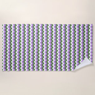 Lavender, Green and White Chevron Zigzag Beach Towel