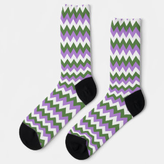 Lavender, Green and White Chevron Zigzag Socks