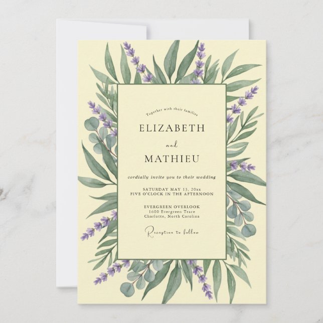 Lavender Green Botanical Romance Wedding Invitation (Front)