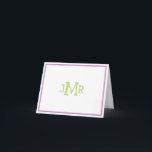 Lavender & Green Monogram folded Thank You Card<br><div class="desc">Cute Green monogrammed initials with lavender border folded thank you card (blank white inside) Perfect for baby girl thank you card.</div>