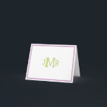 Lavender & Green Monogram folded Thank You Card<br><div class="desc">Cute Green monogrammed initials with lavender border folded thank you card (blank white inside) Perfect for baby girl thank you card.</div>