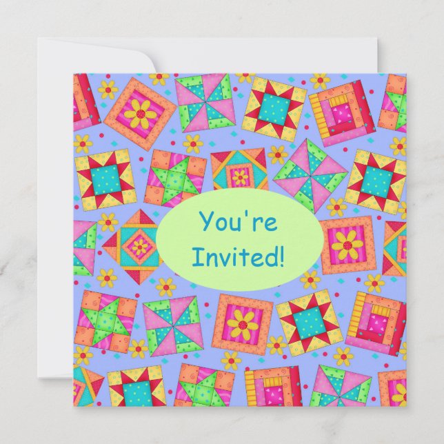 Lavender Green Patchwork Quilt Block Art Invitation (Front)