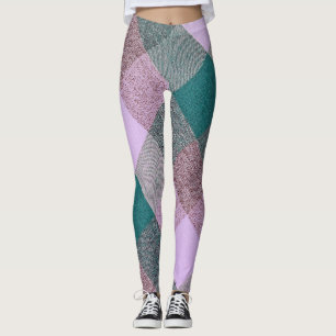Lavender Green Plaid Triangle Pattern Leggings