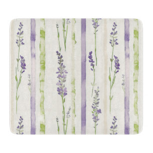 Lavender Green Stripes Floral   Cutting Board