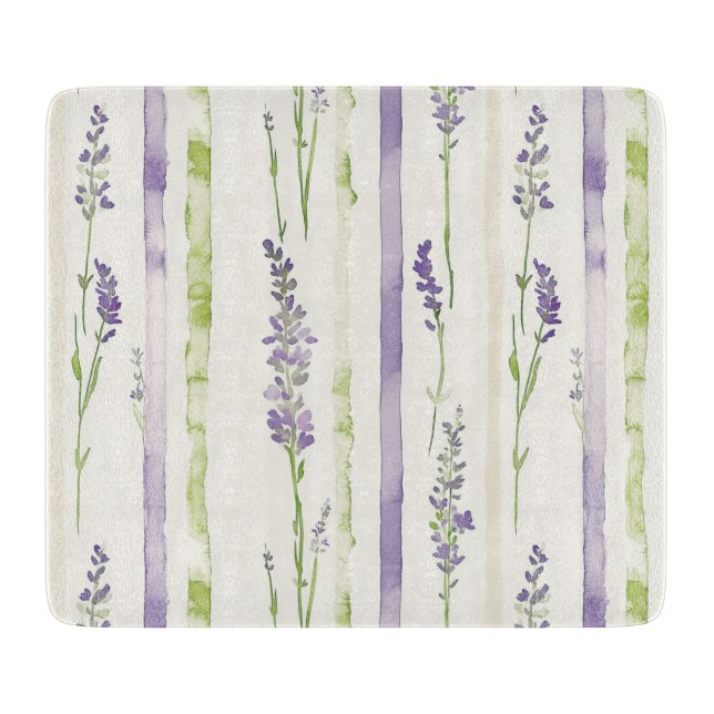 Lavender Green Stripes Floral   Cutting Board (Front)