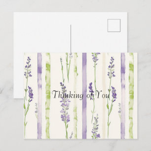 Lavender Green Stripes Floral Thinking of You Postcard