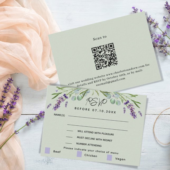 Lavender green wedding menu QR response RSVP (Creator Uploaded)