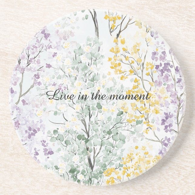 Lavender Green Yellow Trees Coaster (Front)