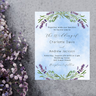 Lavender greenery blue budget wedding invitation