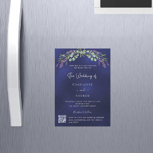 Lavender greenery blue QR RSVP luxury wedding  Magnetic Invitation