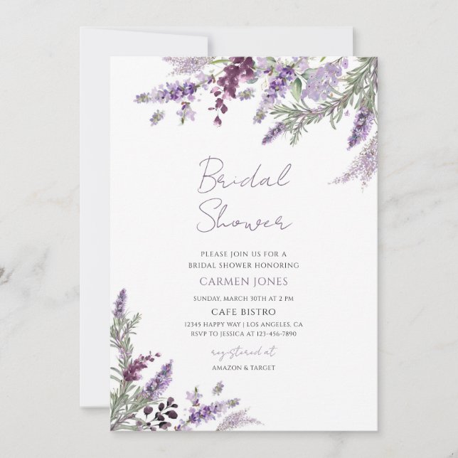 Lavender Greenery Bridal Shower Invitation (Front)
