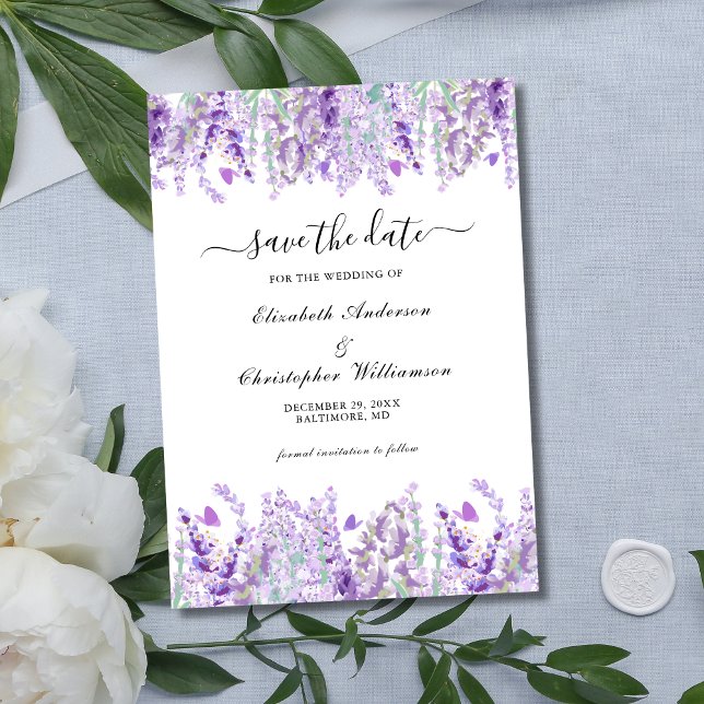 Lavender Greenery Floral Botanical Elegant Wedding Save The Date (Lavender Greenery Boho Floral Botanical Wedding Save the Date)