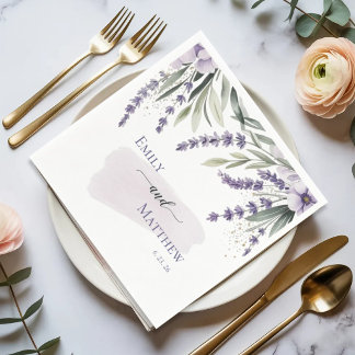 Lavender Greenery Floral Wedding Napkin