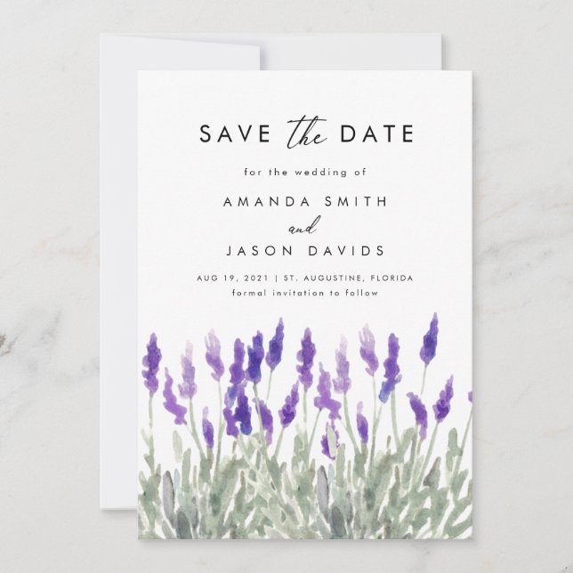 Lavender Greenery Lilac Purple Save the Date Invitation (Front)