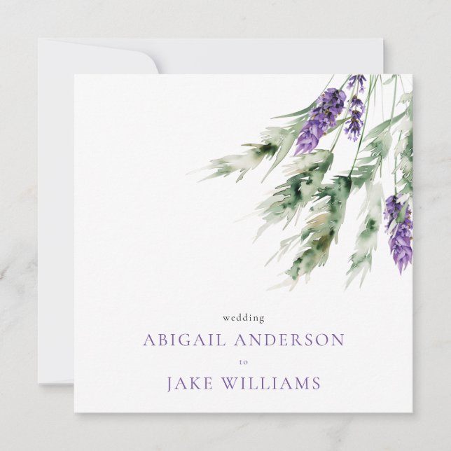 Lavender & Greenery Minimalist Square Wedding Invitation (Front)
