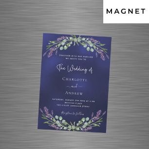 Lavender greenery navy blue luxury wedding  magnetic invitation