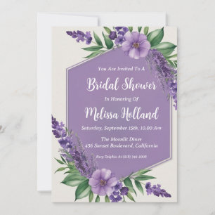 lavender greenery purple floral bridal shower invitation