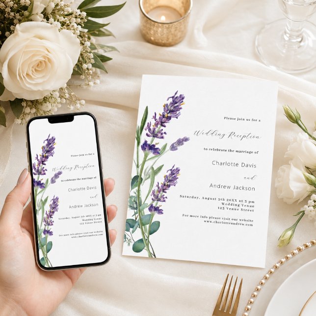 Lavender greenery purple wedding reception invitation (Creator Uploaded)