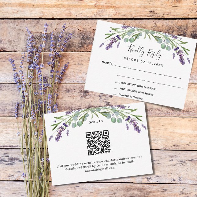 Lavender greenery QR code wedding response RSVP Card (Creator Uploaded)