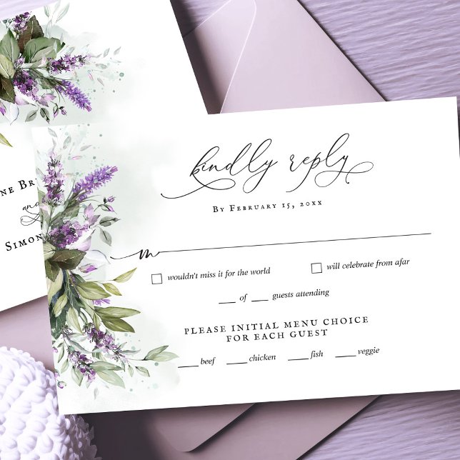 Lavender Greenery Script Wedding RSVP Reply Card (Creator Uploaded)