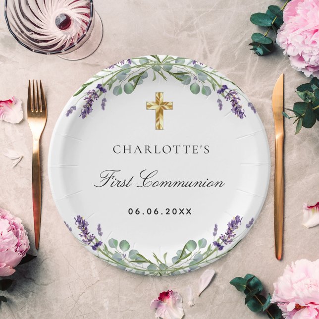 Lavender greenery violet florals First Communion Paper Plate (Creator Uploaded)