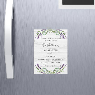 Lavender greenery white wood luxury wedding magnetic invitation
