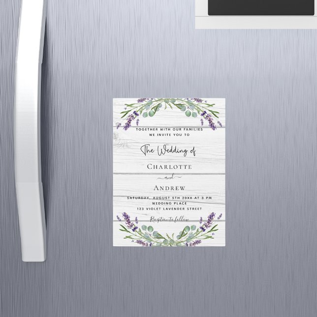Lavender greenery white wood luxury wedding magnetic invitation (Creator Uploaded)