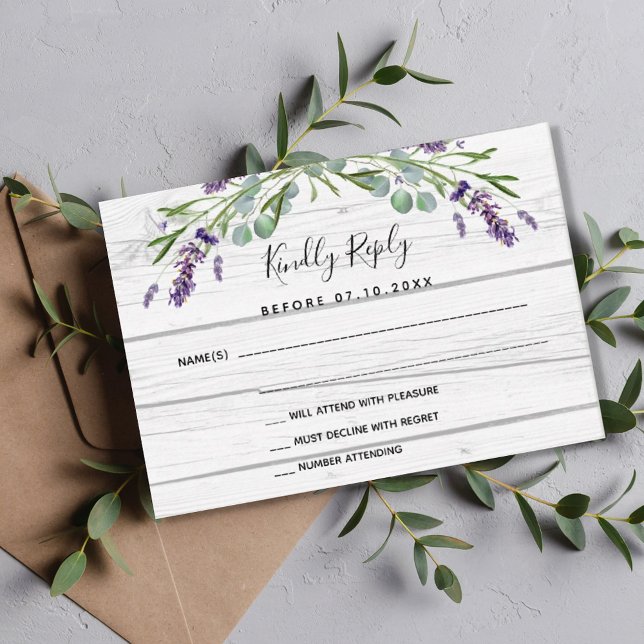 Lavender greenery white wood wedding response RSVP (Creator Uploaded)