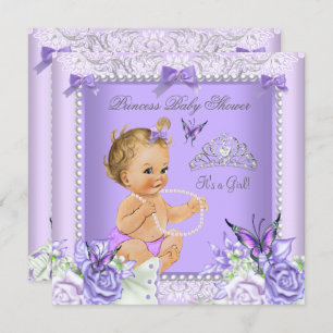 Lavender Grey Baby Shower Girl Blonde Baby Invitation