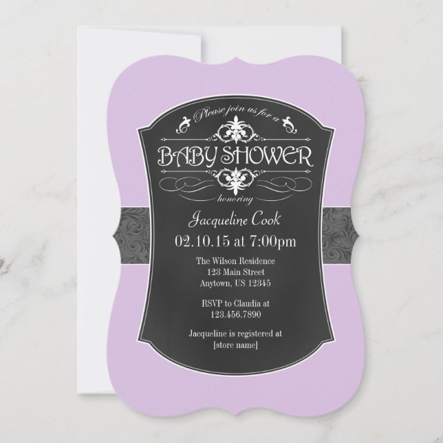 Lavender Grey Chalkboard Baby Shower Invitation (Front)