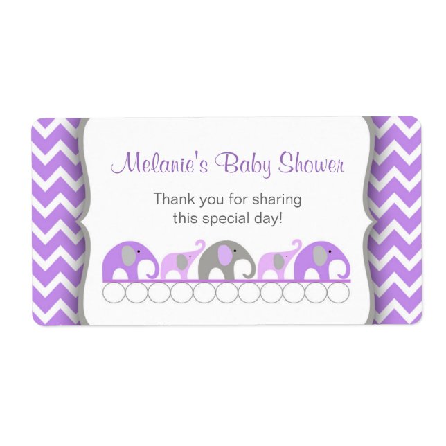 Lavender Grey Elephant Parade Water Bottle Labels (Front)