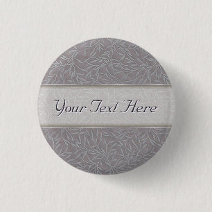 Lavender Grey Embossed Leaf Vines 3 Cm Round Badge