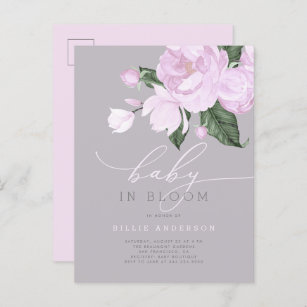Lavender Grey Floral Baby Girl in Bloom Shower Invitation Postcard