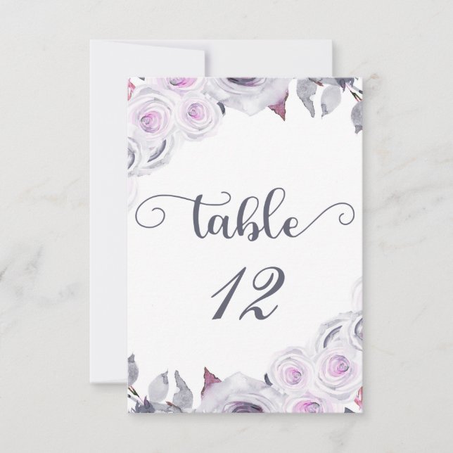 Lavender & Grey Floral Table Number Seating (Front)