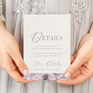 Lavender Grey Floral Wedding Details Card