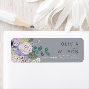 Lavender Grey Floral Wedding Return Address Label