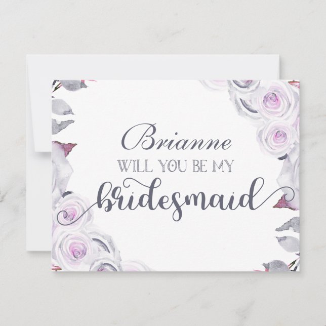 Lavender & Grey Floral Will You Be My Bridesmaid Invitation (Front)