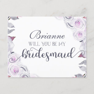 Lavender & Grey Floral Will You Be My Bridesmaid Invitation