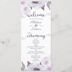 Lavender & Grey Floral Wreath Wedding Program Programme