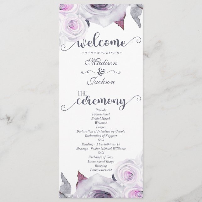 Lavender & Grey Floral Wreath Wedding Program Programme (Front)