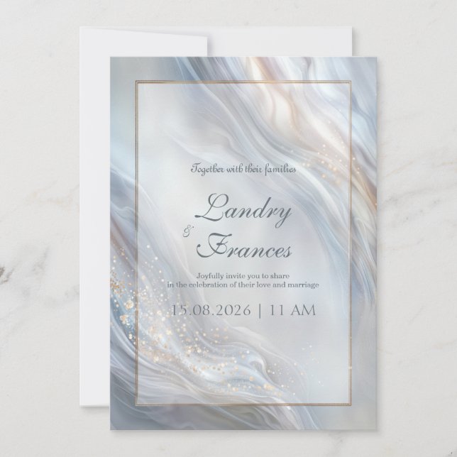 Lavender Grey Fluid Gold Marble Wedding Invitation (Front)